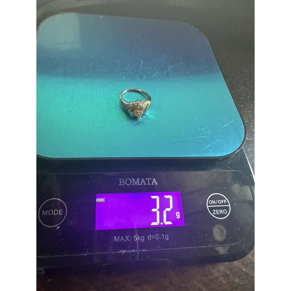 LGL Leer Gem Accent Ring 10K Yellow Gold Size 8 Citrine Quartz 2 Diamonds 3.2g